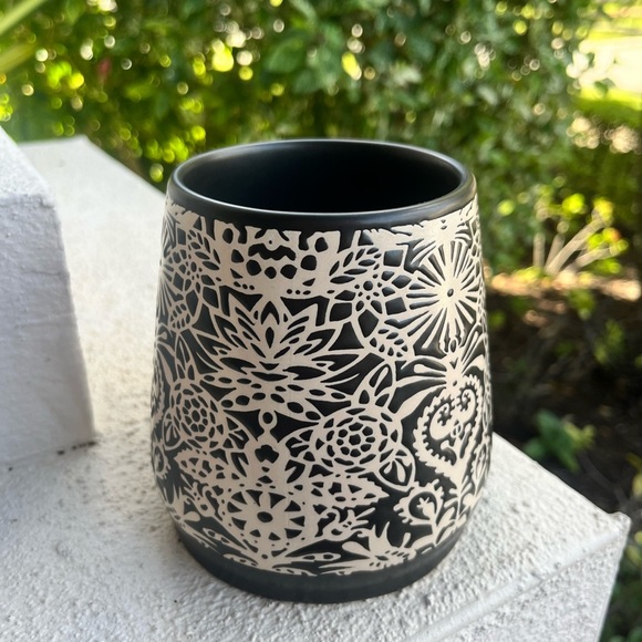 OPAL HOUSE STONEWARE LARGE CERAMIC BROWN & CREAM STENCIL DESIGN COFFEE MUG CUP - Picture 2 of 7